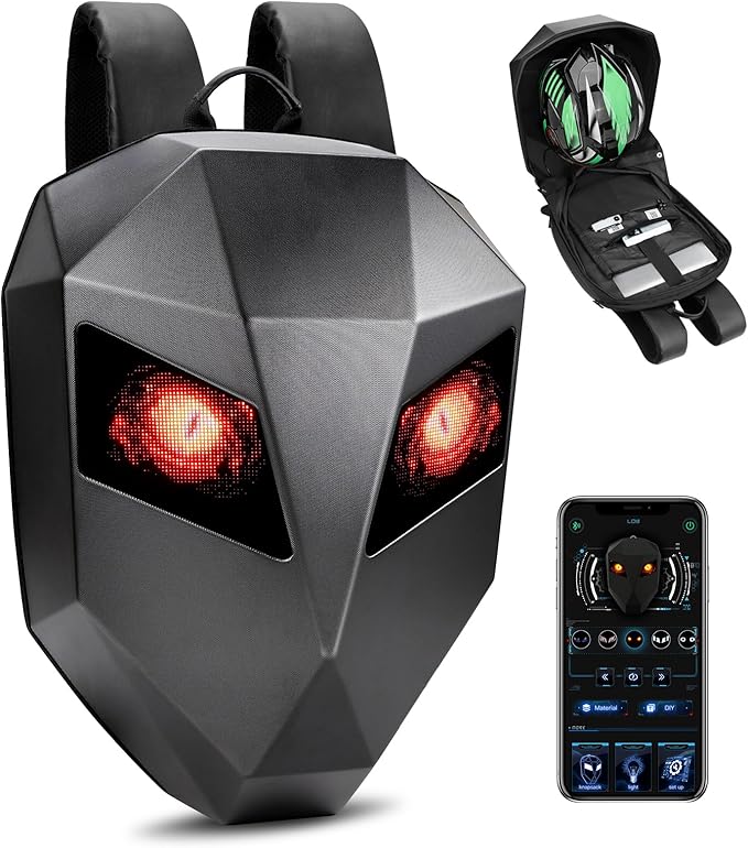 Sac a dos à LED moto rigide et intelligent – Design futuriste personnalisable pour motards et voyageurs